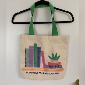 Canvas Tote Bag with Book and Plant Design